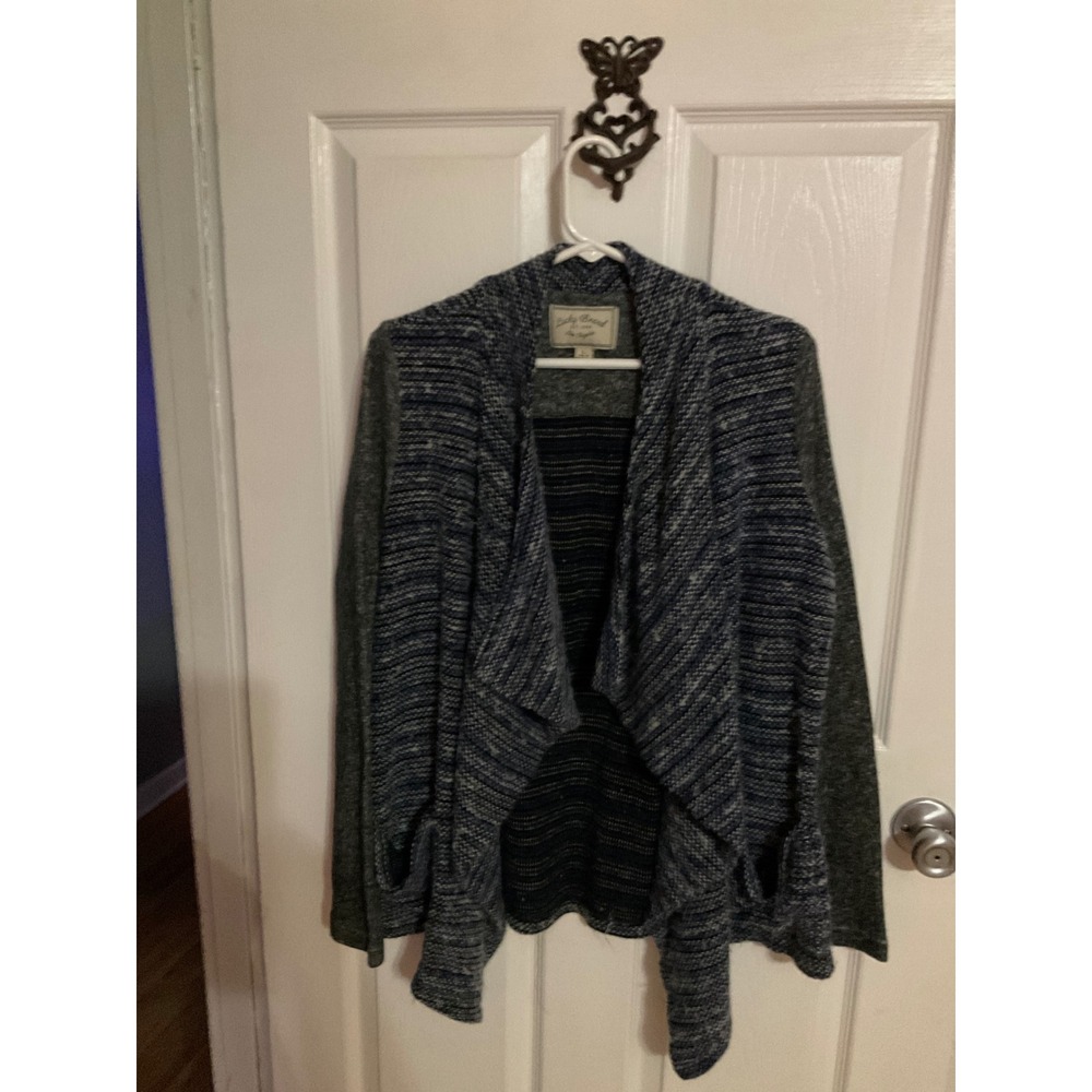 Lucky Brand Womens Blue Marled Open Front Waterfall Cardigan Sweater Size L